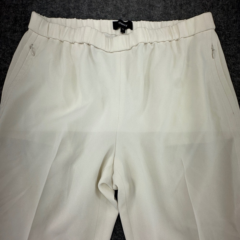 Theory Basic Pull On Pant Admiral Crepe Beige Elastic Waist Size 12 - Picture 7 of 9